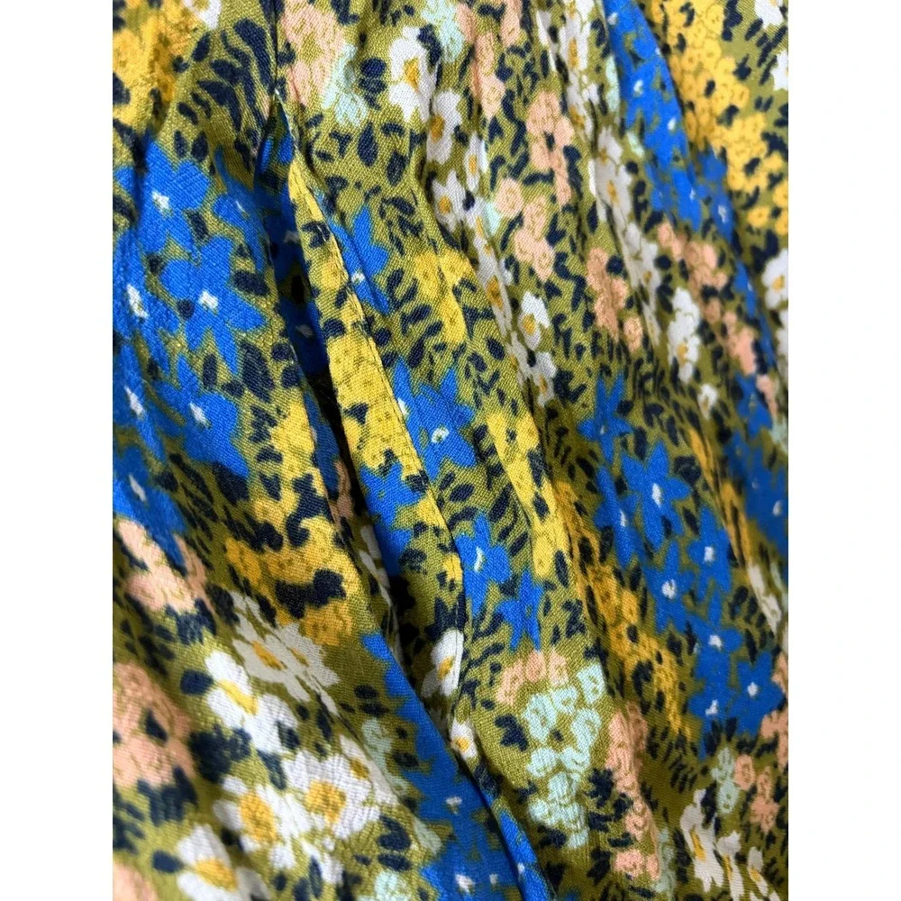 Free People Floral Mini Dress Blue Yellow Cutout Tie Shoulder Womens Size Medium